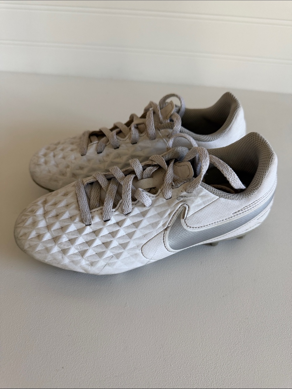 Nike Kids Tiempo White and Silver Soccer Cleats